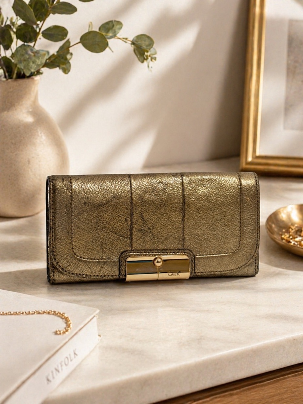 COACH || Kristen Metallic Gold Leather Wallet